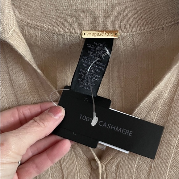 Magaschoni Camel Ribbed Cashmere Cardigan Sweater Size M NWT - Picture 6 of 8